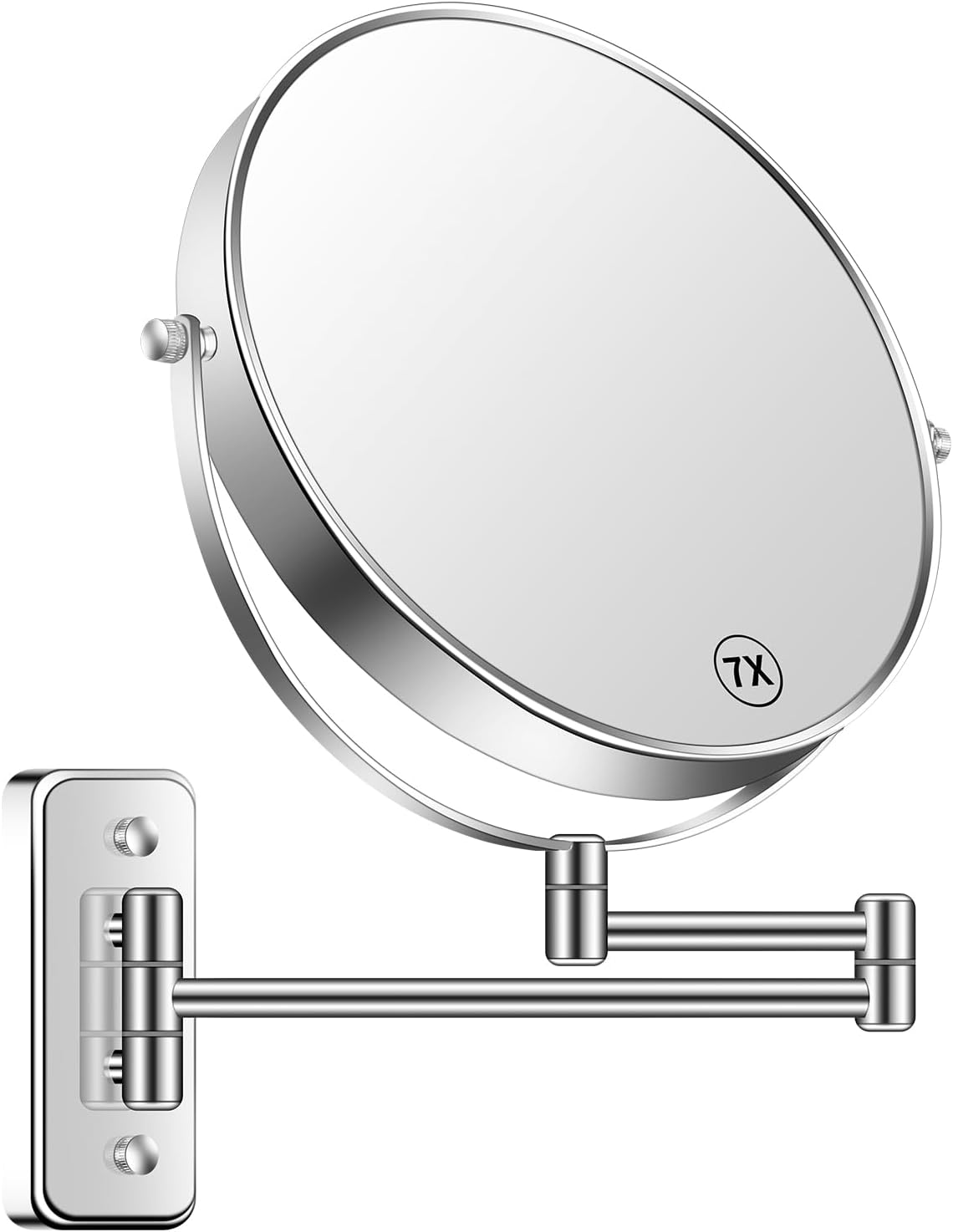 Wandmontierter Kosmetikspiegel, Kompatibel Mit 1x/7x Aufbewahrung, Ideal Für Das Badezimmer, 360° Drehbar, Ausziehbarer Rasierspiegel, Geeignet Für Männer Und Frauen, Chrom.