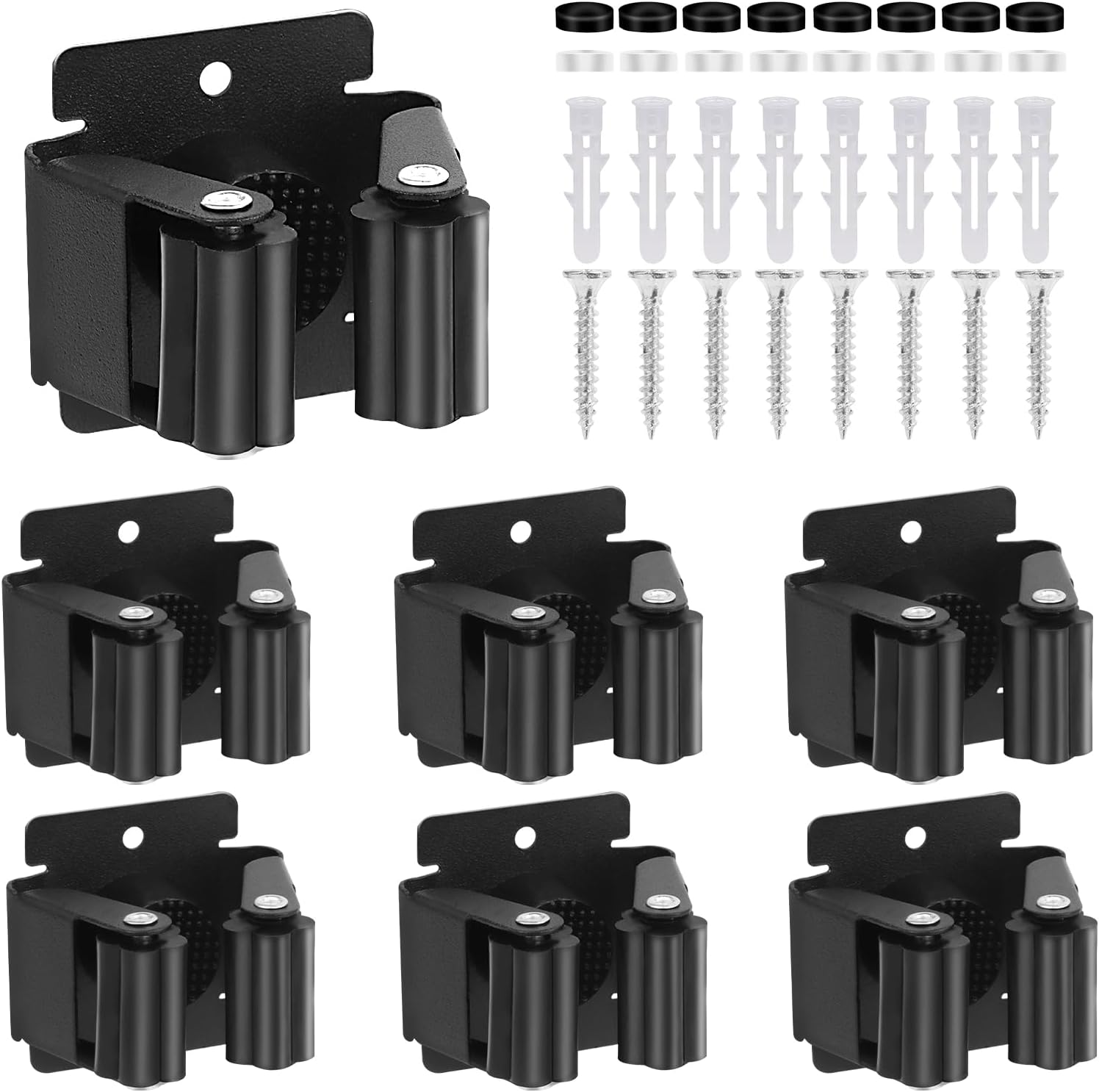 Wandmontierter Besenhalter, Set Mit 6 Wandmontierten Besenhaltern, Wandmontierter Besenhalter, Mopphalter, Kompatibel Mit Badezimmer, Küche, Büro, Kleiderschrank, Garten, Garage (schwarz)