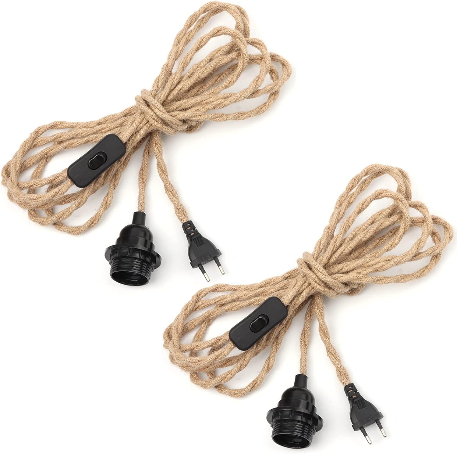 Paarweise Hanfseilkabel Für Kronleuchter, 4,5 M, E27-fassung Mit Schalter Und Glühbirne, Kompatibel Mit Pendelleuchten Und Kronleuchtern Im Vintage-industriestil.