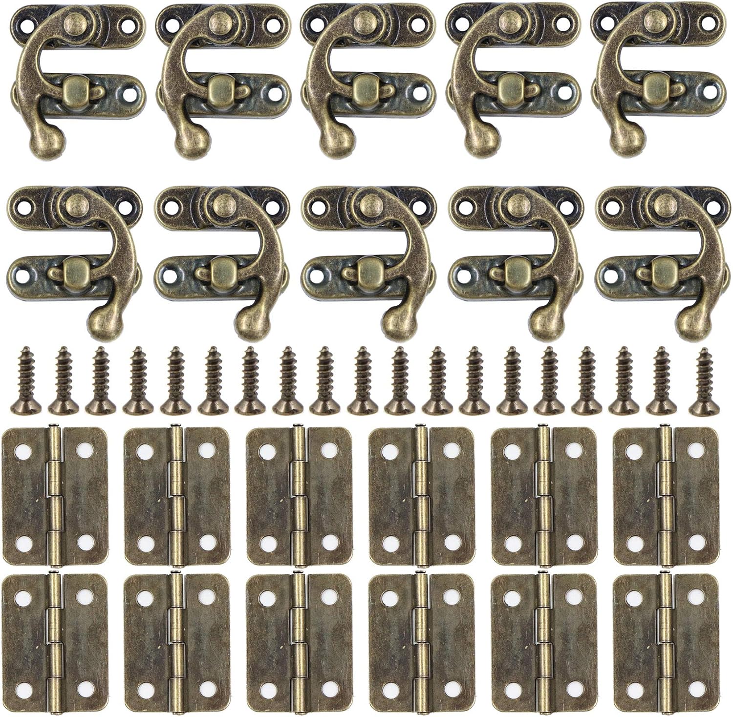Set Aus 10 Antiken Retro-knöpfen (links/rechts) + 12 Kleinen Scharnieren Mit Schrauben, Perfekt Geeignet Zum Dekorieren Von Holzkisten.