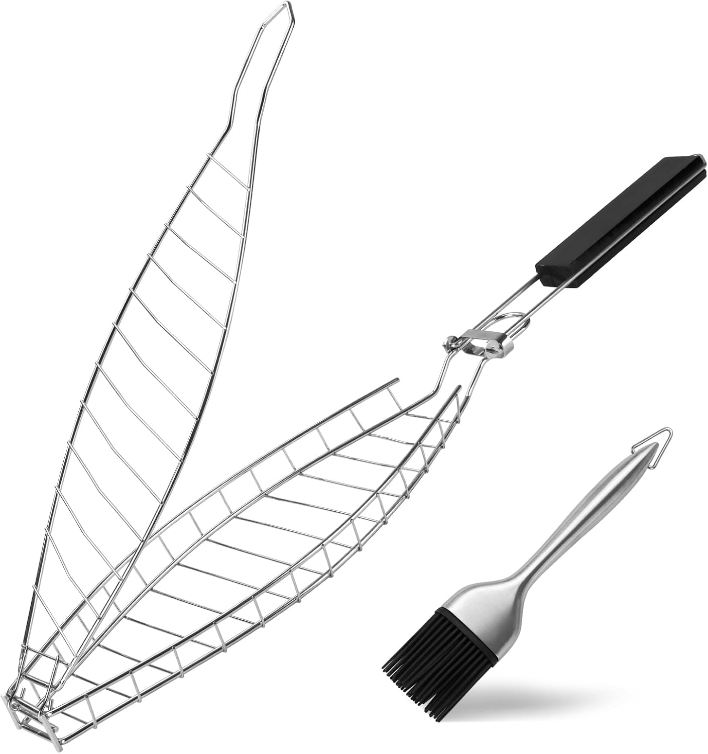 Fischgrill, Kompatibel Mit Grillrosten, Edelstahlgrill Mit Ölpinsel, Ideal Zum Grillen Von Fisch, Steaks Und Hähnchenflügeln.