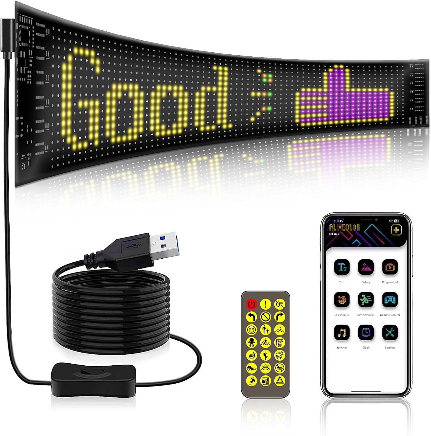 Programmierbares Led-anzeigefeld (120 X 595 Mm), 5 V/2 A, Bluetooth-kompatibel, Mit Intelligenten Anwendungen Und Kundenspezifischer Rgb-led-beleuchtung Für Autos.