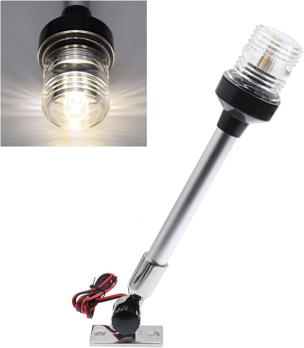 Led-navigationsleuchte, Kompatibel Mit Booten, Anhängern Und Yachten, 360°-panoramasicht, Wasserdicht, 12 V (12") (180° Verstellbarer Sockel, 30 Cm/12")
