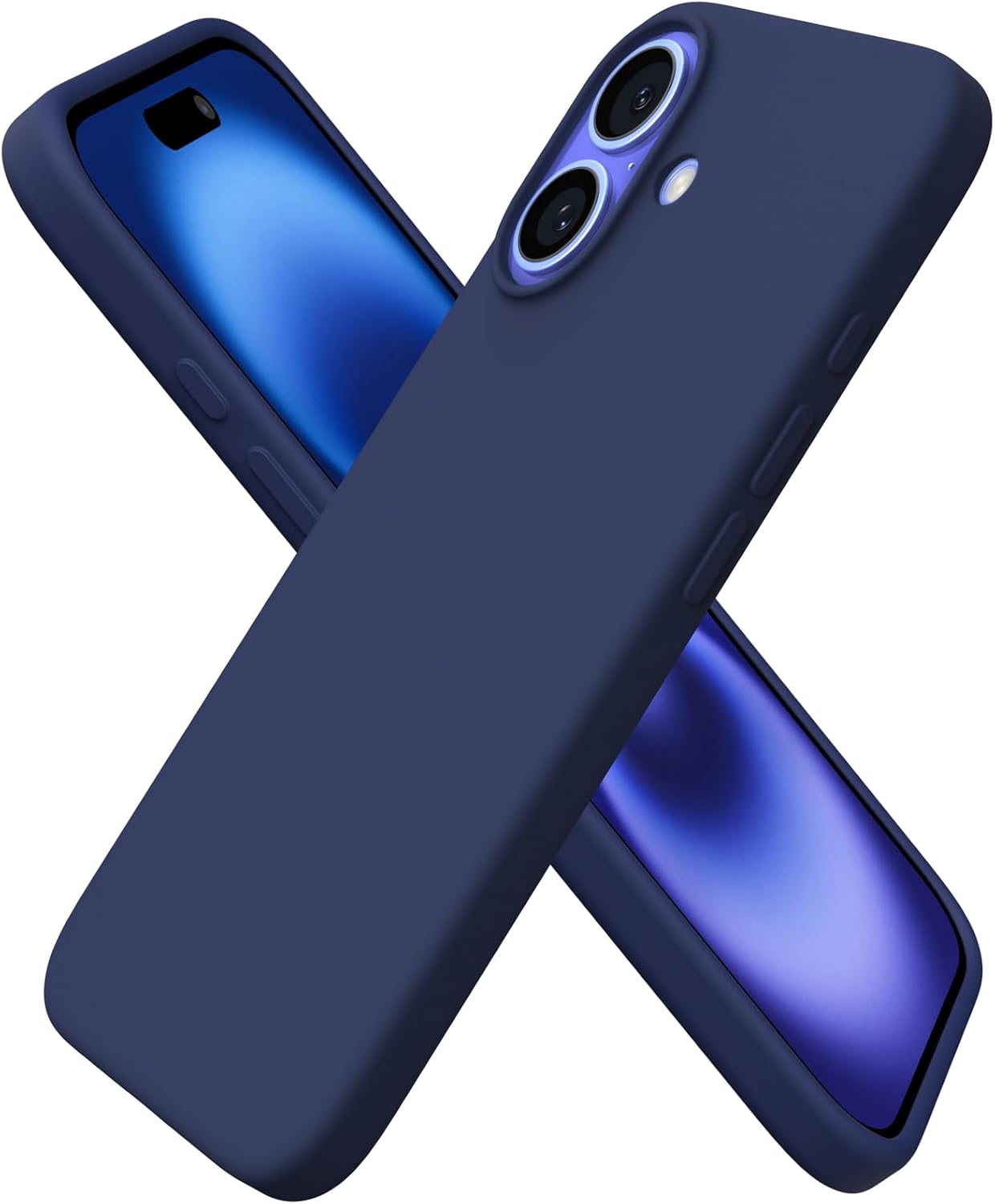 Hülle Für Iphone 16 (6,1 Zoll), Aus Dünnem, Dreilagigem Flüssigsilikon, Rundumschutz, Weiches Gel, Für 16-zoll-handys – Marineblau [nx]