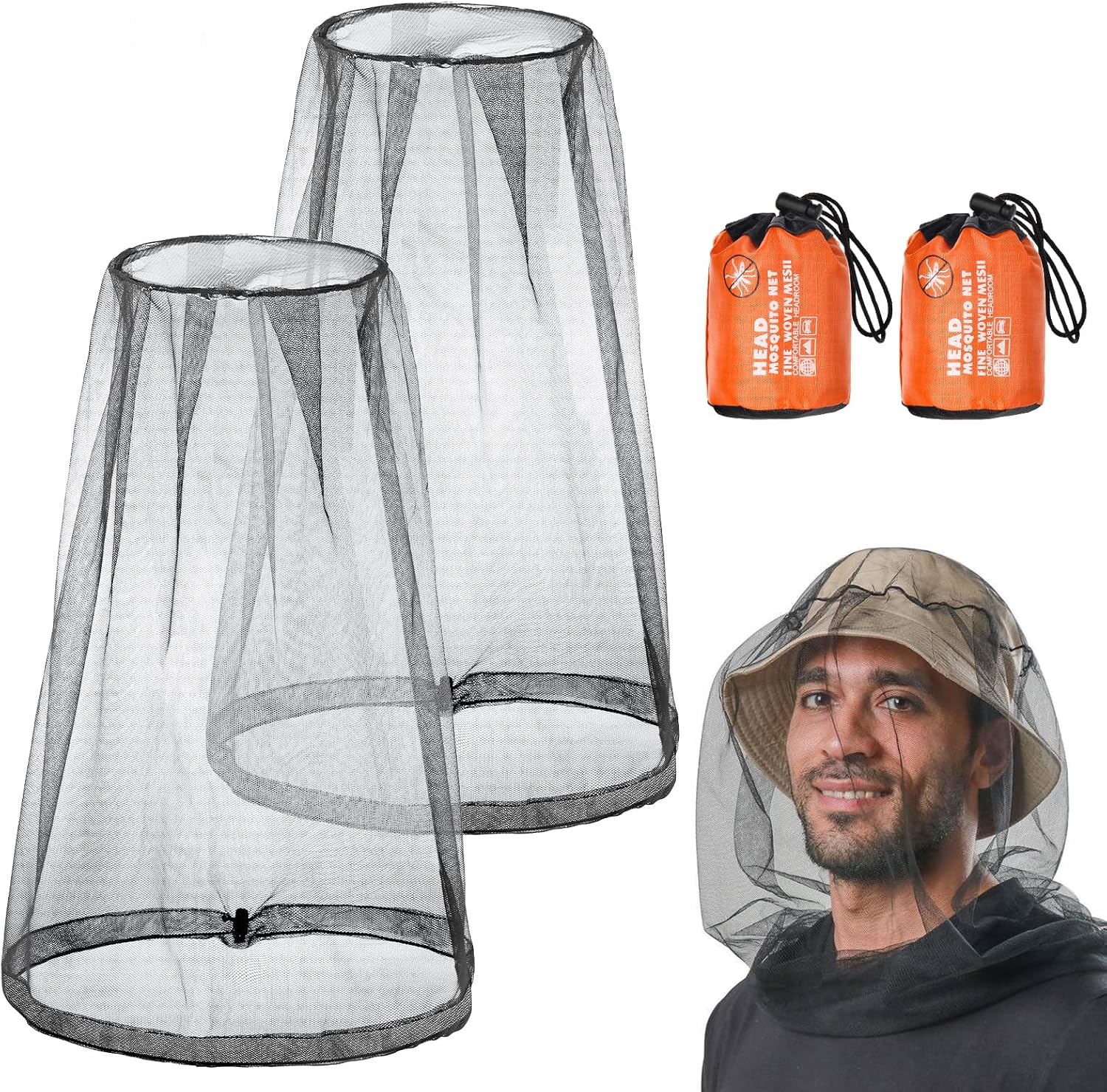 Set Aus 2 Schwarzen Moskitonetzen Mit Tragetasche, Insektennetz, Ideal Für Imker, Camping Und Outdoor-aktivitäten.