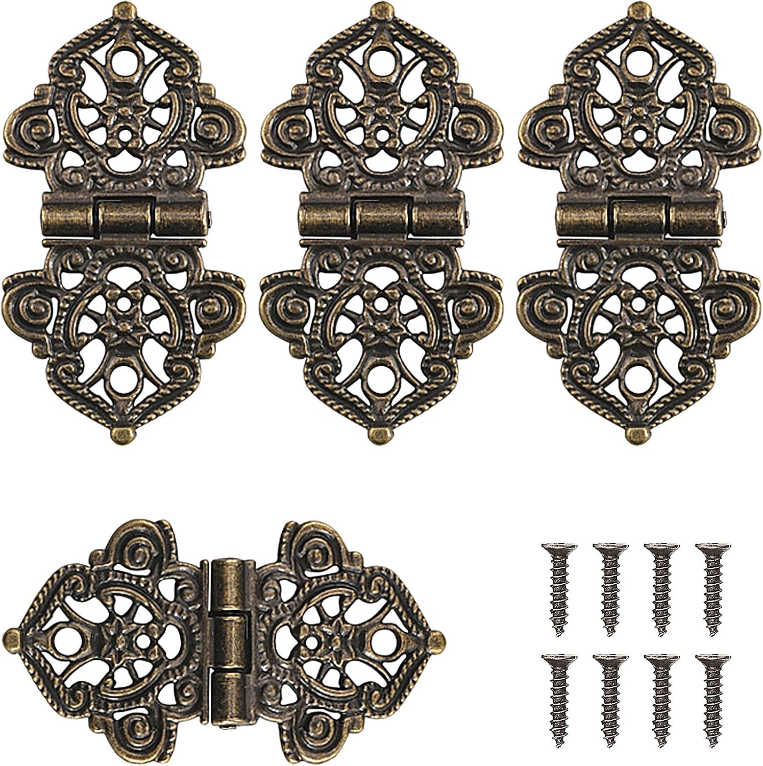 Set Mit 4 Holzscharnieren, Passend Für Schubladen, Kleine Zierscharniere Mit 28 Schrauben, Geeignet Zur Dekoration Von Möbeln, Holztüren Und Regalen, 2 X 1,6 Cm