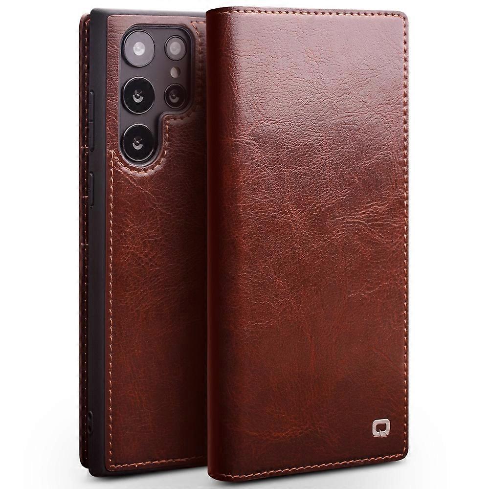 Qialino Stoßfeste Hülle Aus Echtem Leder, Kompatibel Mit Samsung Galaxy S23 Ultra, Mehrstufiges Design, Kratzfest