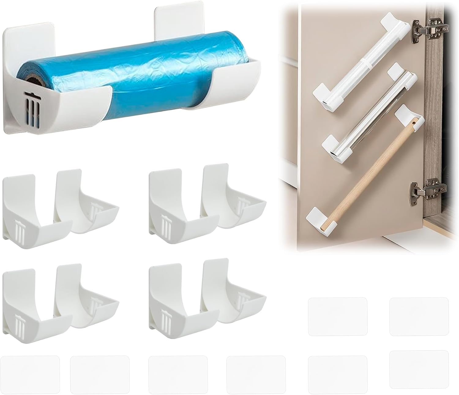 Halterung Für Frischhaltefolie – Selbstklebendes Wandregal Mit 4 Paar Halterungen, Geeignet Für Badezimmerschränke, Kühlschrank, Küche, Wandaufbewahrung Und Rollen, Weiß