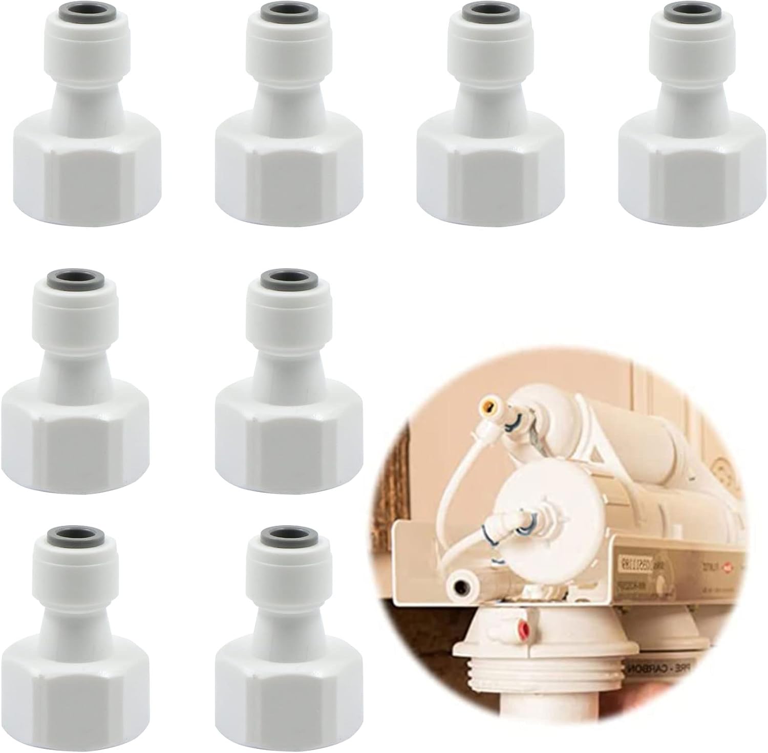 8-teiliger Wasserfilteradapter, Reinigeranschluss – Schlauchanschluss, 1/2"-gewindeanschluss, Umrüstbar Auf 1/4"-schnellanschluss. Kompatibel Mit Kühlschrank-schlauchanschlüssen.