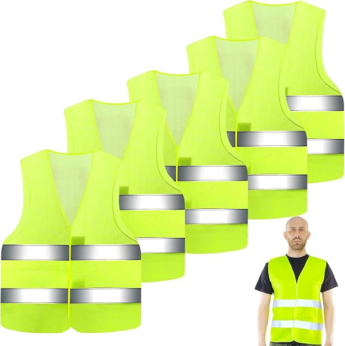 5-teiliges Sicherheitswesten-set, Unisex, Gut Sichtbares, Fluoreszierendes Grün, 360°-reflexweste Mit Reflektierenden Streifen. Geeignet Für Reinigungskräfte, Bauarbeiter Und Andere Berufsgruppen.
