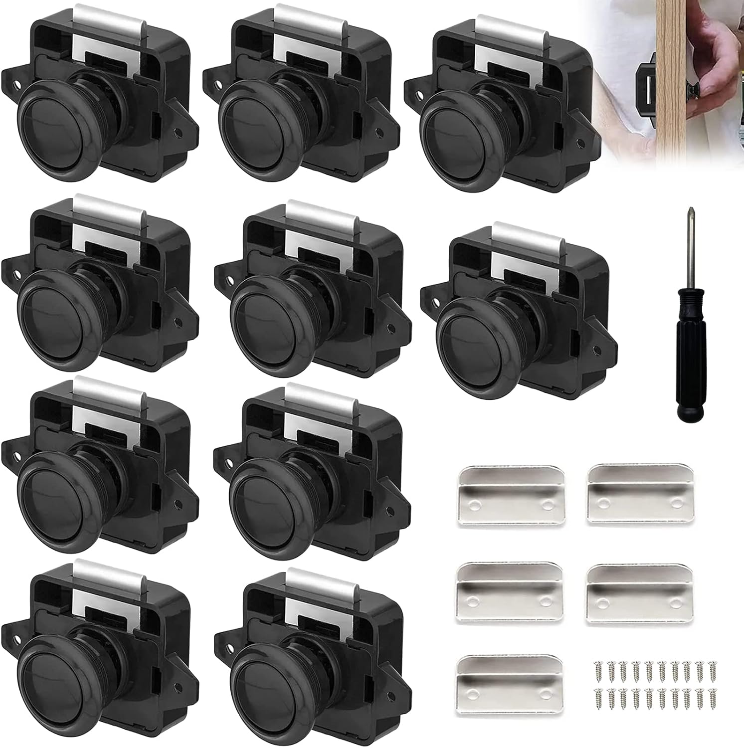 Set Mit 10 Schlössern Für Wohnmobile, Metall-druckknopfschlösser, Möbelschlösser, Griffschlösser, Türbefestigungen. Kompatibel Mit Wohnmobilen, Wohnwagen Und Yachten, Schwarz.