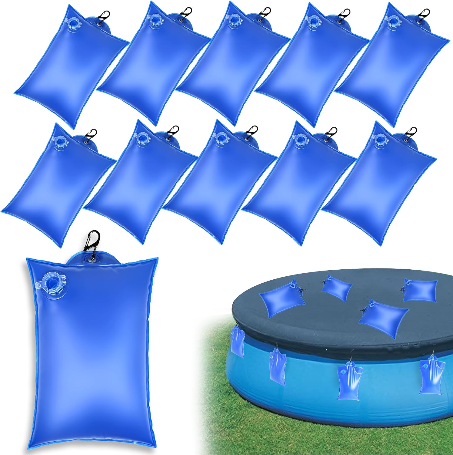 Packung Mit 20 Hängegewichtssäcken, Kompatibel Mit Poolabdeckungen (mit Haken) — Wasserdichte Pvc-gewichte, Geeignet Für Aufstellpools — Strapazierfähige Wassersäcke, Geeignet Für Winterabdeckungen Un