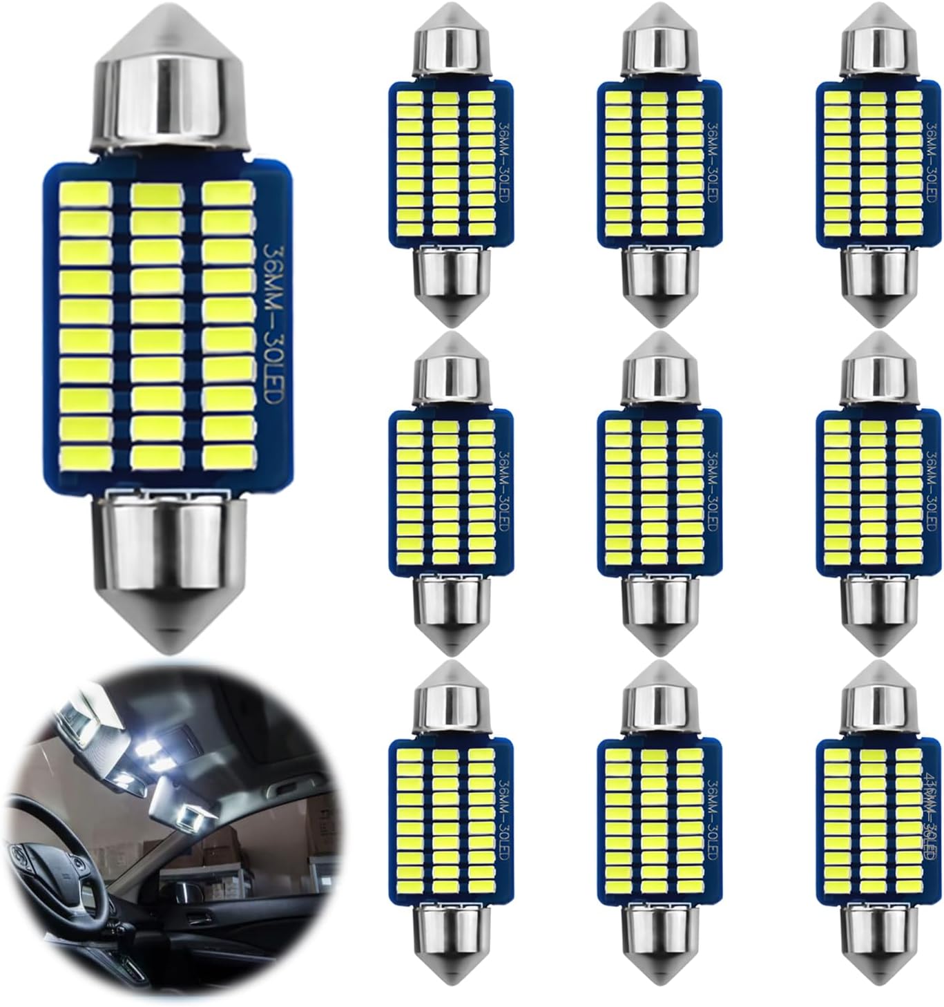 Led-autoleuchten, 10er-packung Leds Für Die Fahrzeuginnenbeleuchtung, 36 Mm, Weißes Licht, Kompatibel Mit Den Meisten Fahrzeugen