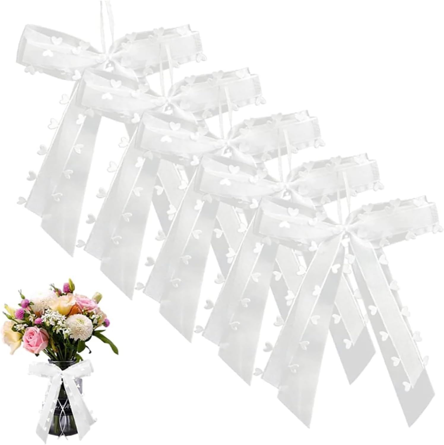 Set Aus 30 Rustikalen Weißen Dekorosetten Für Hochzeitsautos, Passend Zu Brautsträußen.