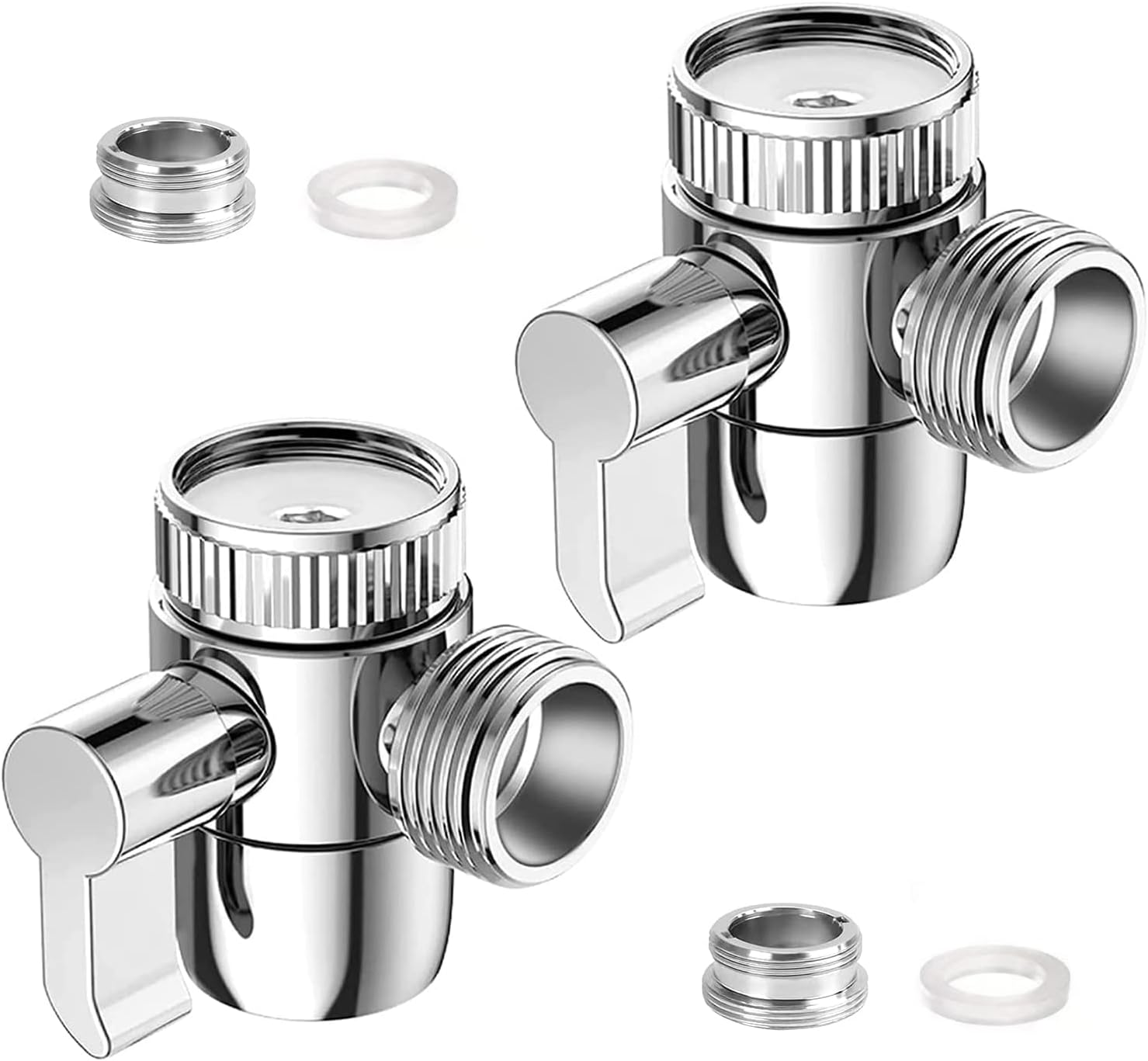 Dusch-/wc-umstellventil (2er-set) Mit 3-wege-ventil, M22 X M24-adapter Und Chromoberfläche. Kompatibel Mit Waschbecken, Waschtischen Und Waschmaschinen.