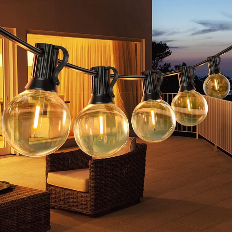 15 M Lange Led-lichterkette Für Den Außenbereich, Mit 25 G40-kunststoffbirnen, Wasserdicht Nach Ip45, Für Garten, Terrasse, Bistro [nx]