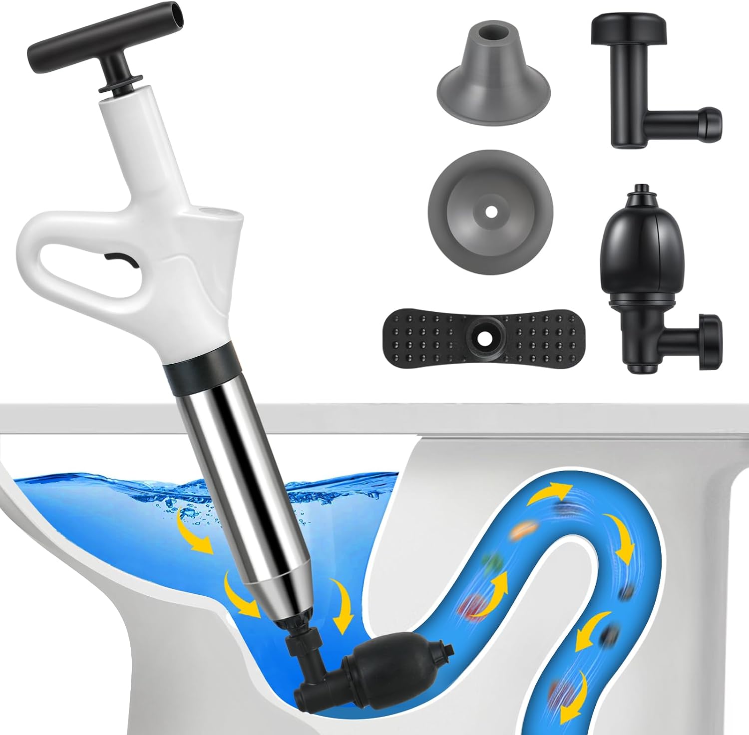 Leistungsstarker Wc-reiniger Mit Barometer, Vier-saugpumpen-entstopfungsgerät, Geeignet Für Verstopfte Waschbecken, Bodenabläufe, Toiletten Und Rohre.