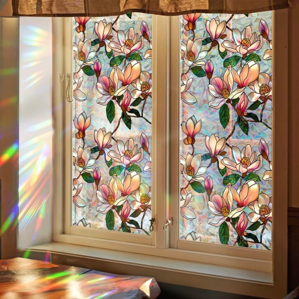 Fensterfolie Mit Retro-blumen- Und Schmetterlingsmuster, Statisch Haftende Dekoration, Sichtschutzfolie 43x100cm, Uv-schutz [nx]