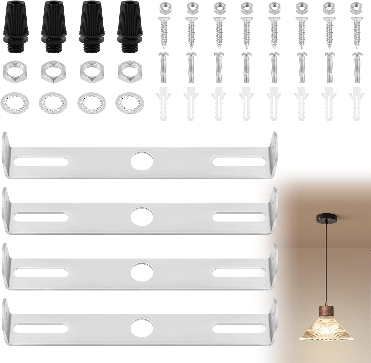 Set Mit 4 Deckenhalterungen (120 Mm), Kompatibel Mit Wand- Und Tischleuchten. Inklusive: Schrauben, Unterlegscheiben, Muttern Und Gummikappen.