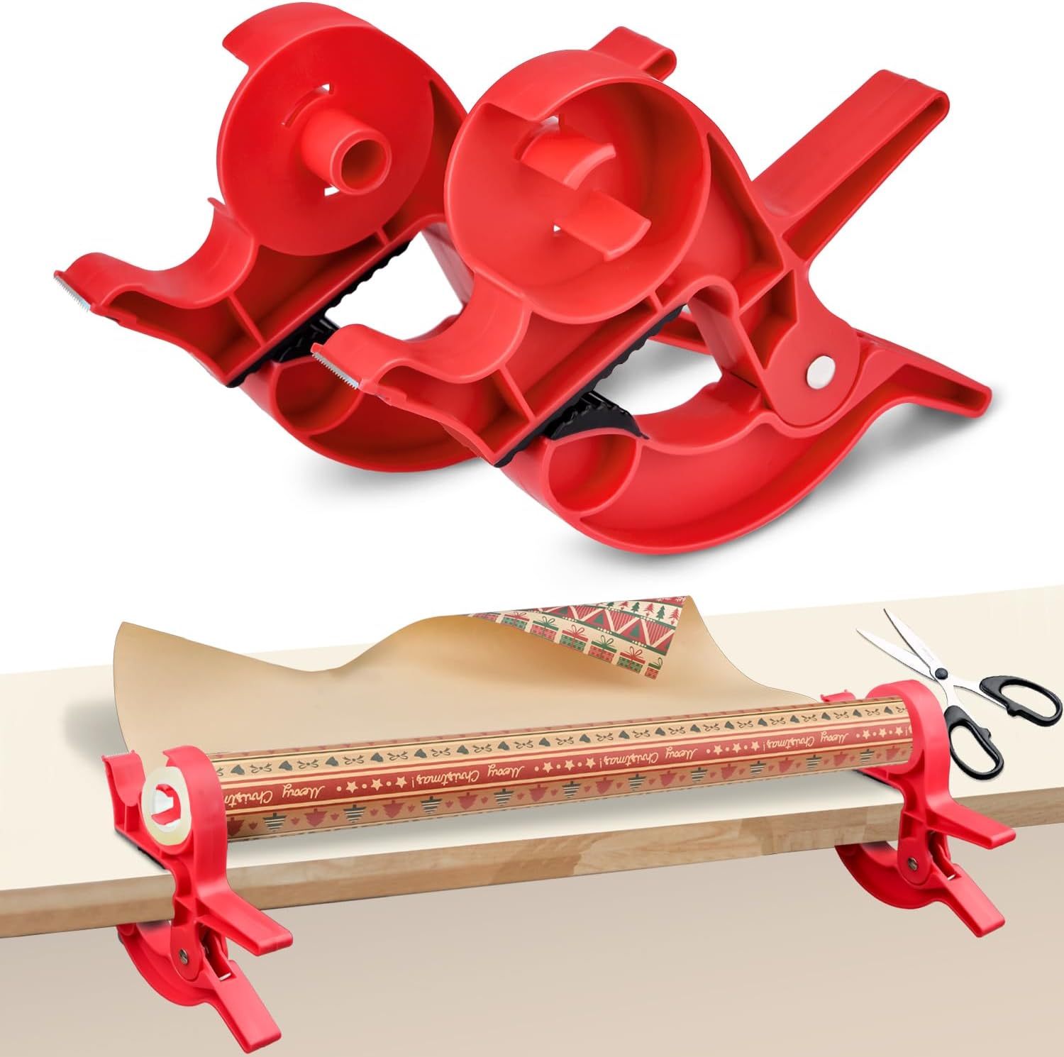 Geschenkpapierkompatible Büroklammer, Papierschneider, Geschenkpapier-abroller, Geschenkpapier-schreibtischclip, Integrierter Klebebandhalter, Kompatibel Mit Sicherungen