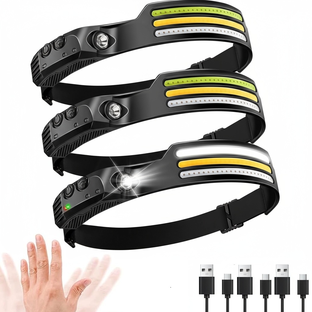 3er-pack Wiederaufladbare Stirnlampen, 1000 Lumen, 230° Breiter Lichtkegel, Ultrahelle Stirnlampe [nx]
