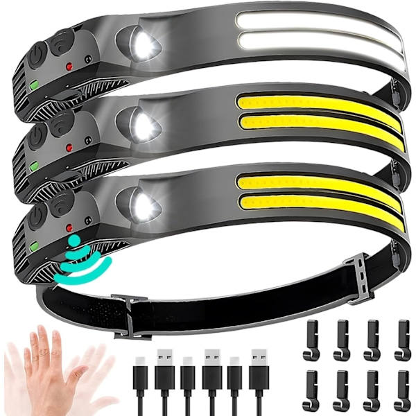 Set Mit 3 Wiederaufladbaren Stirnlampen, 1000 Lumen, 230° Breiter Abstrahlwinkel, Ultrahell, Schwarz