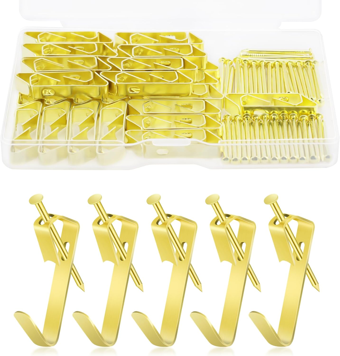 Packung Mit 50 Wandbefestigungen, Kompatibel Mit Bilderrahmen, Haken, Goldene Wandhalterungen Mit Nägeln, Kompatibel Mit Hängerahmen Und Spiegeln.