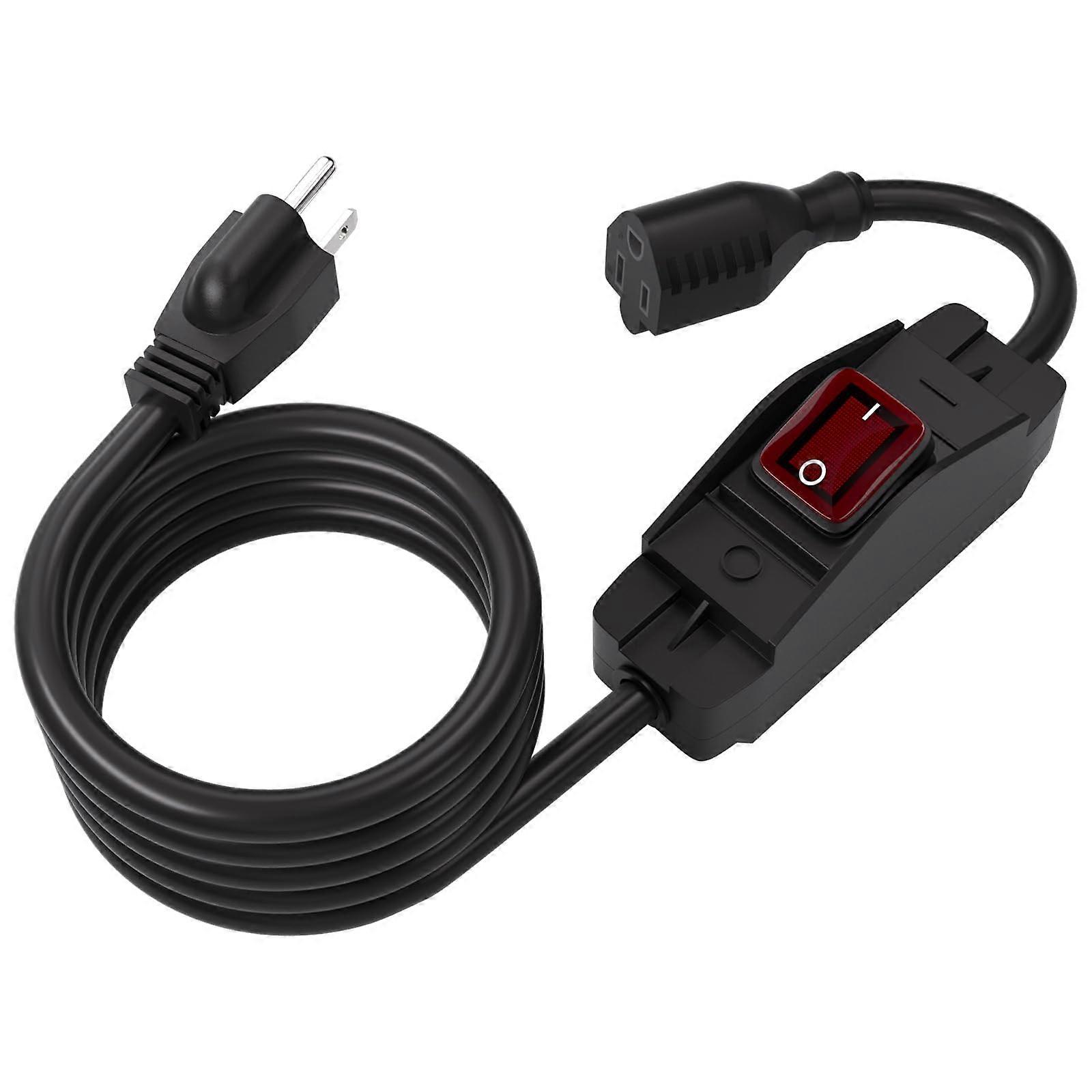 1,8 M Langes Außenverlängerungskabel Mit Wetterfestem Led-schalter, Robustes 14/3 Sjt 15a 125v-netzkabel Mit Schutzkontaktstecker