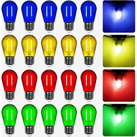 20er-pack Dimmbare, Mehrfarbige Led-filamentlampen Für Lichterketten, Schutzart Ip65, 2 W, E27-fassung, 5 Cm Durchmesser.