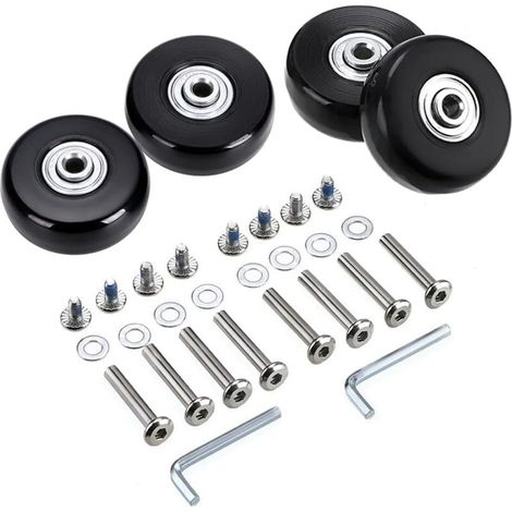 4 Stück 50x18 Mm Koffer-ersatzrollen, Gummilenkrollen, Radlager, Reparaturset, Schraubenschlüssel Und Achsschrauben, Schwarz