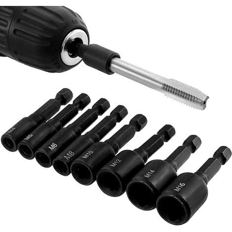 8 Stück 1/4 Zoll Gewindebohrer-stecknussadapter Mit Sechskantschaft, Vierkantantrieb Gewindeschneidmaschine, Gewindeadapter Für Elektrische Bohrmaschinen (m4/m5/m6/m8/m10/m12/m14/m16)
