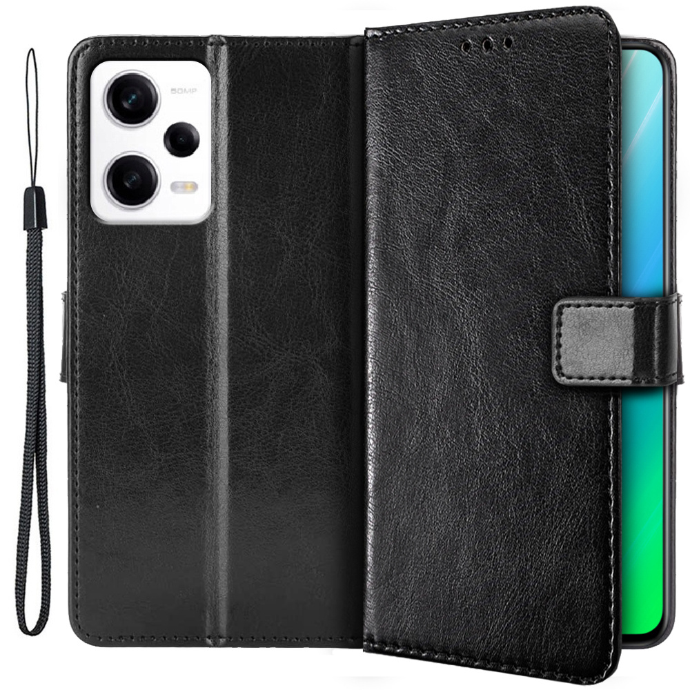 Klapphülle Für Xiaomi Redmi Note 12 5g / Poco X5 5g, Crazy Horse Wallet, Schwarz