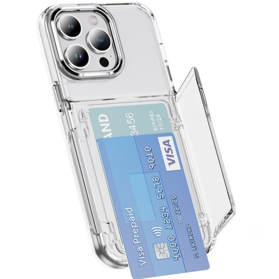 Hülle Für Iphone 16 Pro Max, Kartenhalter Mit Ständer, Transparent