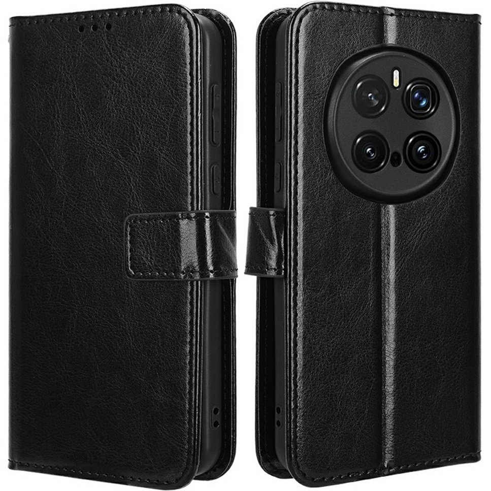 Honor Magic 7 Pro Flip Case, Crazy Horse Wallet, Schwarz