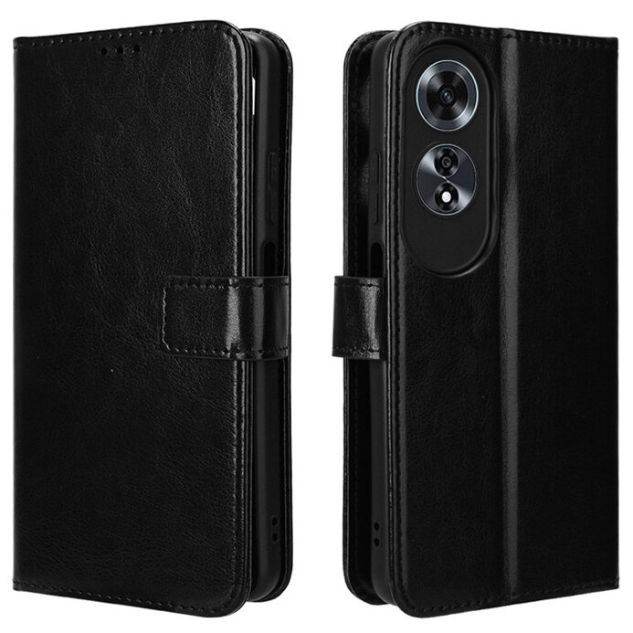 Klapphülle Für Oppo A60, Crazy Horse Wallet, Schwarz