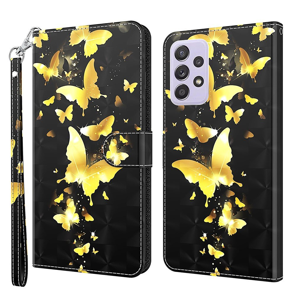 Brieftaschenhülle Für Samsung Galaxy A52 / A52s, Mit Hellen Punkten, Goldener Schmetterling