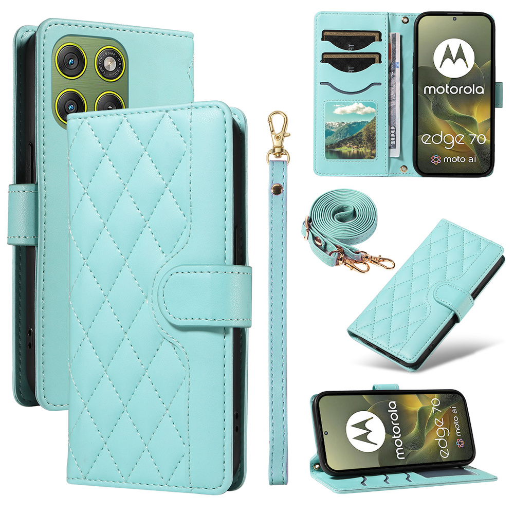 Motorola Edge 70 Flip Case, Rhombus Crossbody Leder, Grün