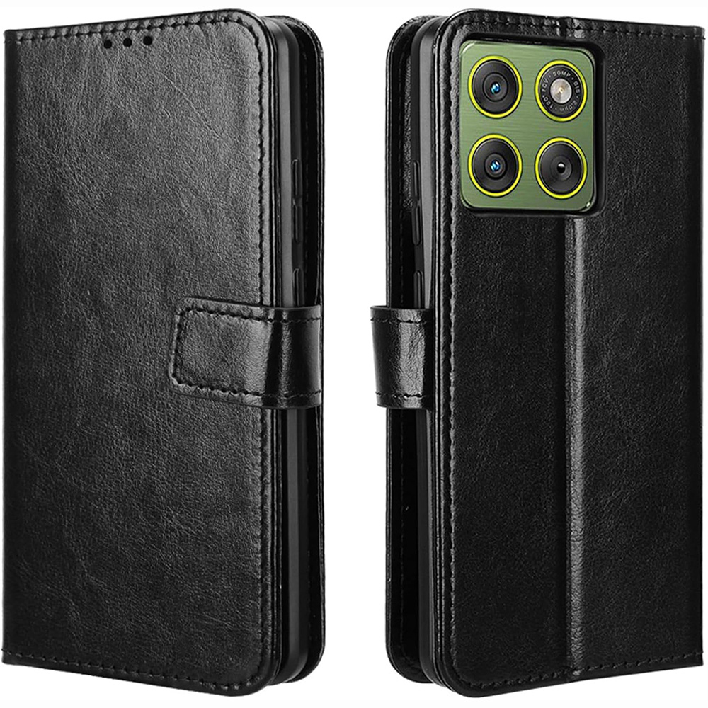 Motorola Edge 70 Crazy Horse Brieftaschen-klapphülle, Schwarz
