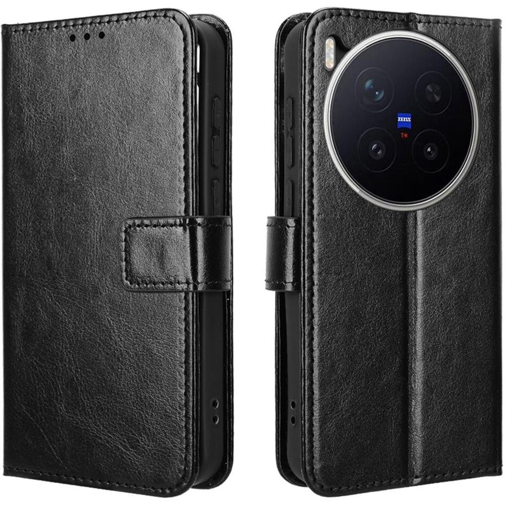 Vivo X300 Pro Crazy Horse Brieftaschen-klapphülle, Schwarz
