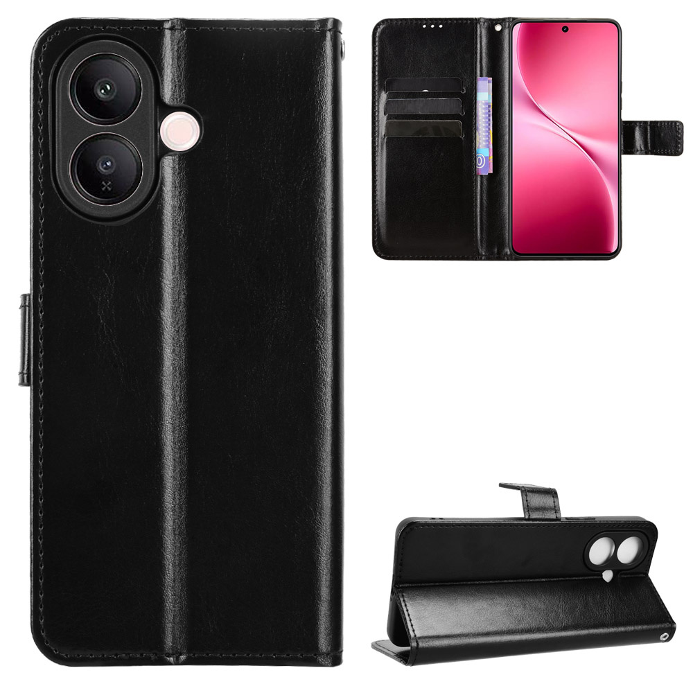 Vivo V60 Lite 5g Flip Case, Crazy Horse Wallet, Schwarz