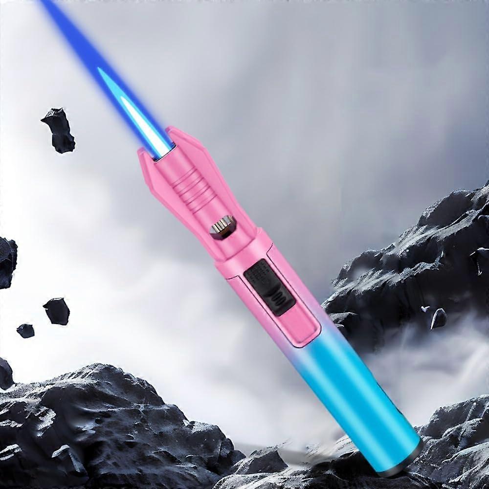 Mini-butangas-feuerzeug In Pink Mit Wiederaufladbarem Akku Und Einstellbarer Blauer Flamme, Windfest, Ideal Zum Grillen, Campen Und Backen.