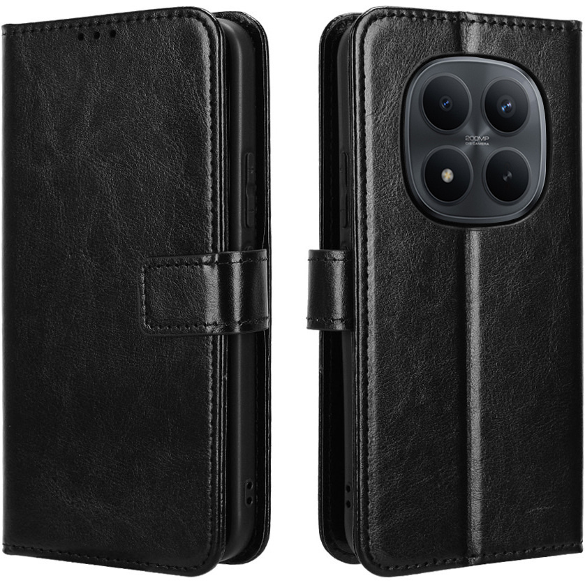 Klapphülle Für Xiaomi Redmi Note 15 Pro Plus 5g / Poco M8 Pro 5g, Crazy Horse Wallet, Schwarz