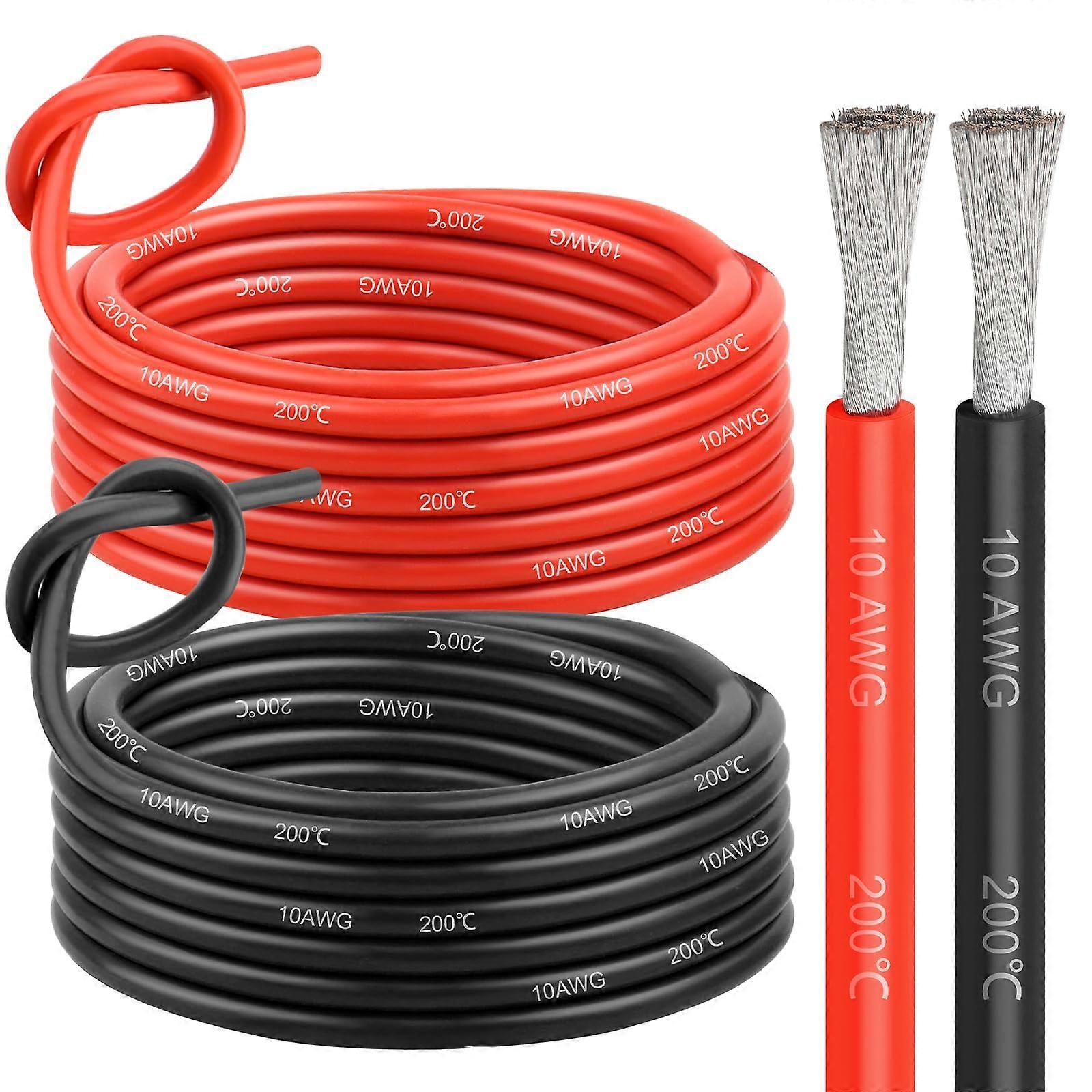 10 Awg Verzinntes Kupferflexkabel, 6 M (20 Ft), Rot Und Schwarz, Für Solarbatterien, Automobile, Boote Und Wohnmobile.