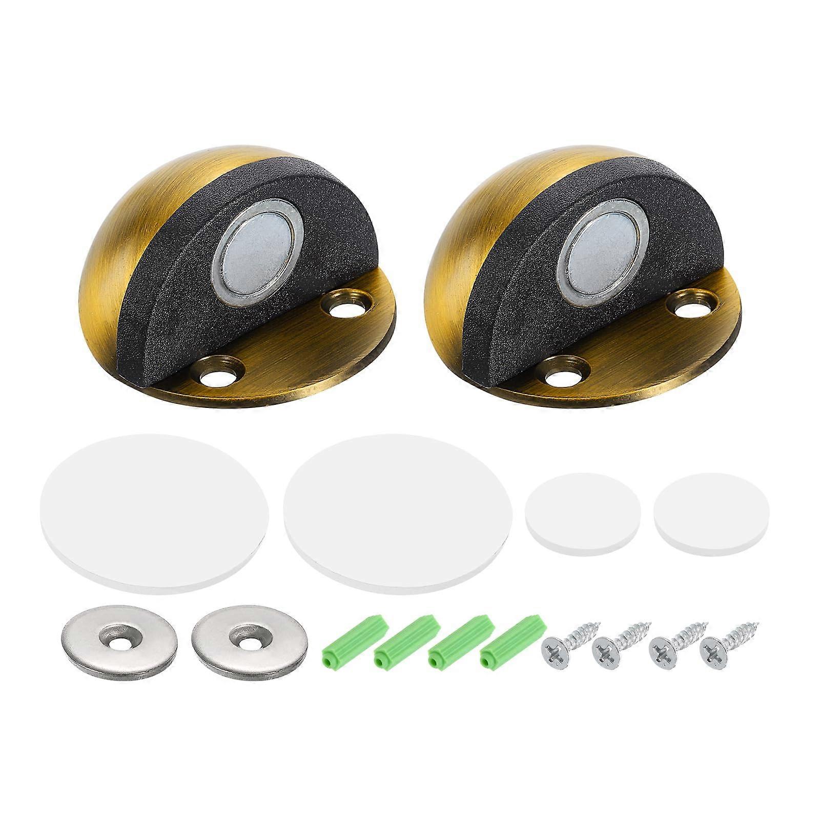 Magnetischer Türstopper (2er-set) Aus Edelstahl, Zur Bodenbefestigung, Rostfreie Messingfarbe, Inklusive Klebstoff Und Schrauben, Für Schlafzimmer Oder Büro.