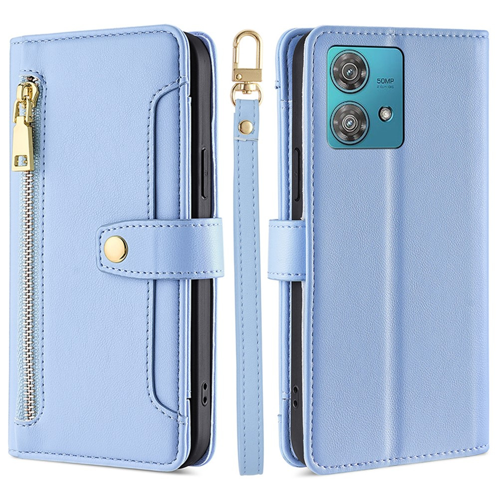 Motorola Edge 40 Neo Klapphülle, Brieftaschenfach Mit Reißverschluss, Blau