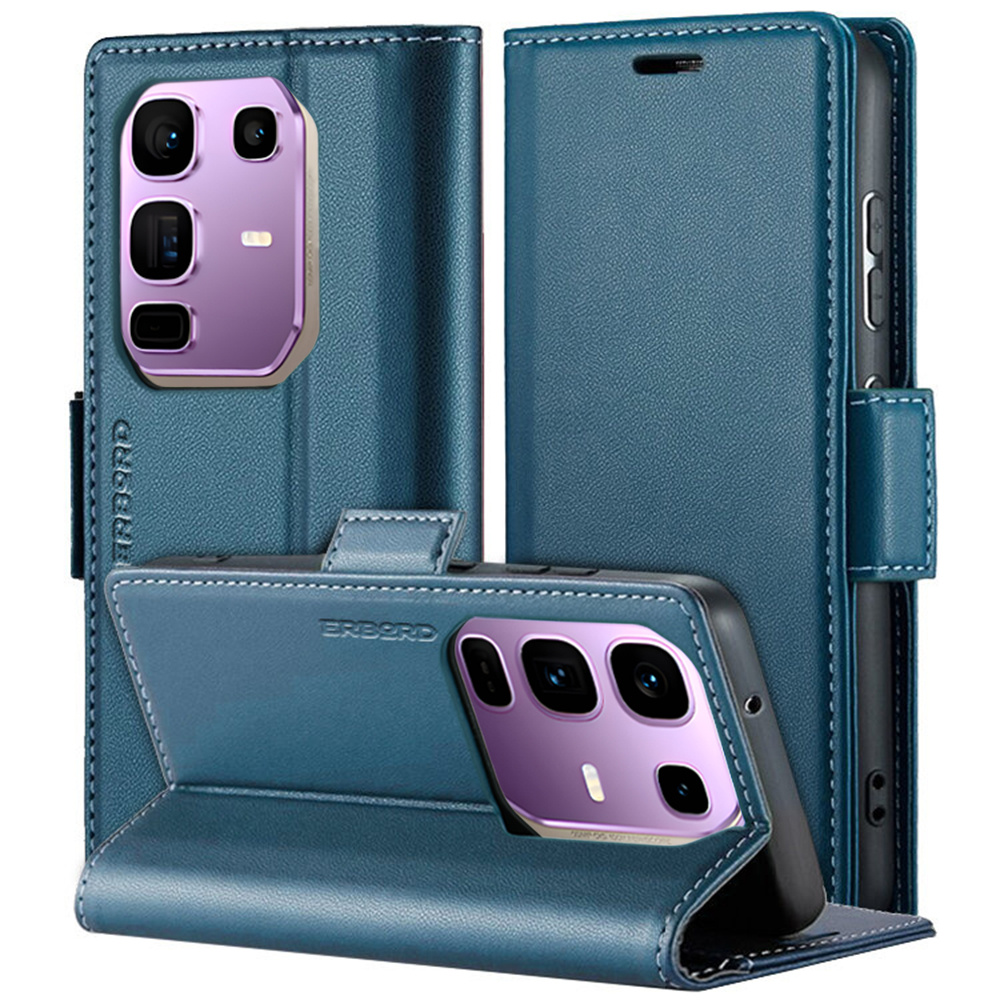Infinix Note 50 Pro+ Hülle, Glänzendes Litschi, Klapphülle Mit Brieftaschenfunktion, Blau