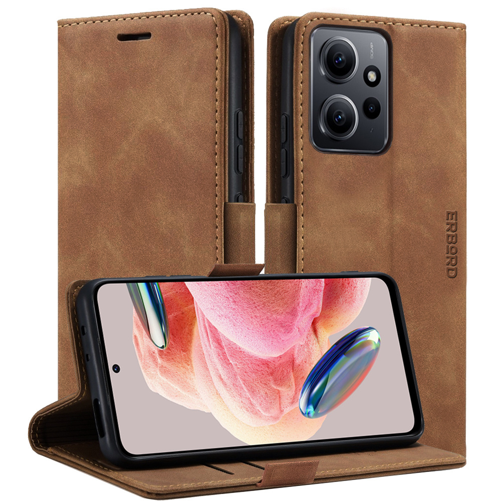 Hülle Für Xiaomi Redmi Note 12 5g / Poco X5 5g, Vintage-wallet-hülle Mit Klappverschluss, Braun