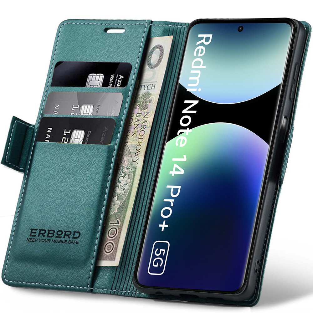 Schutzhülle Für Xiaomi Redmi Note 14 Pro+ 5g / Xiaomi Poco X7 5g / Xiaomi Redmi Note 14 Pro 5g, Glänzendes Litschi-finish, Brieftaschenfunktion Mit Klappe, Grün