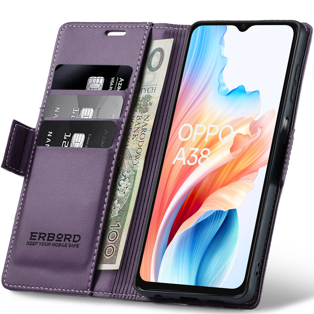 Oppo A38 / A18 Hülle, Glänzende Litschi-klapphülle, Lila