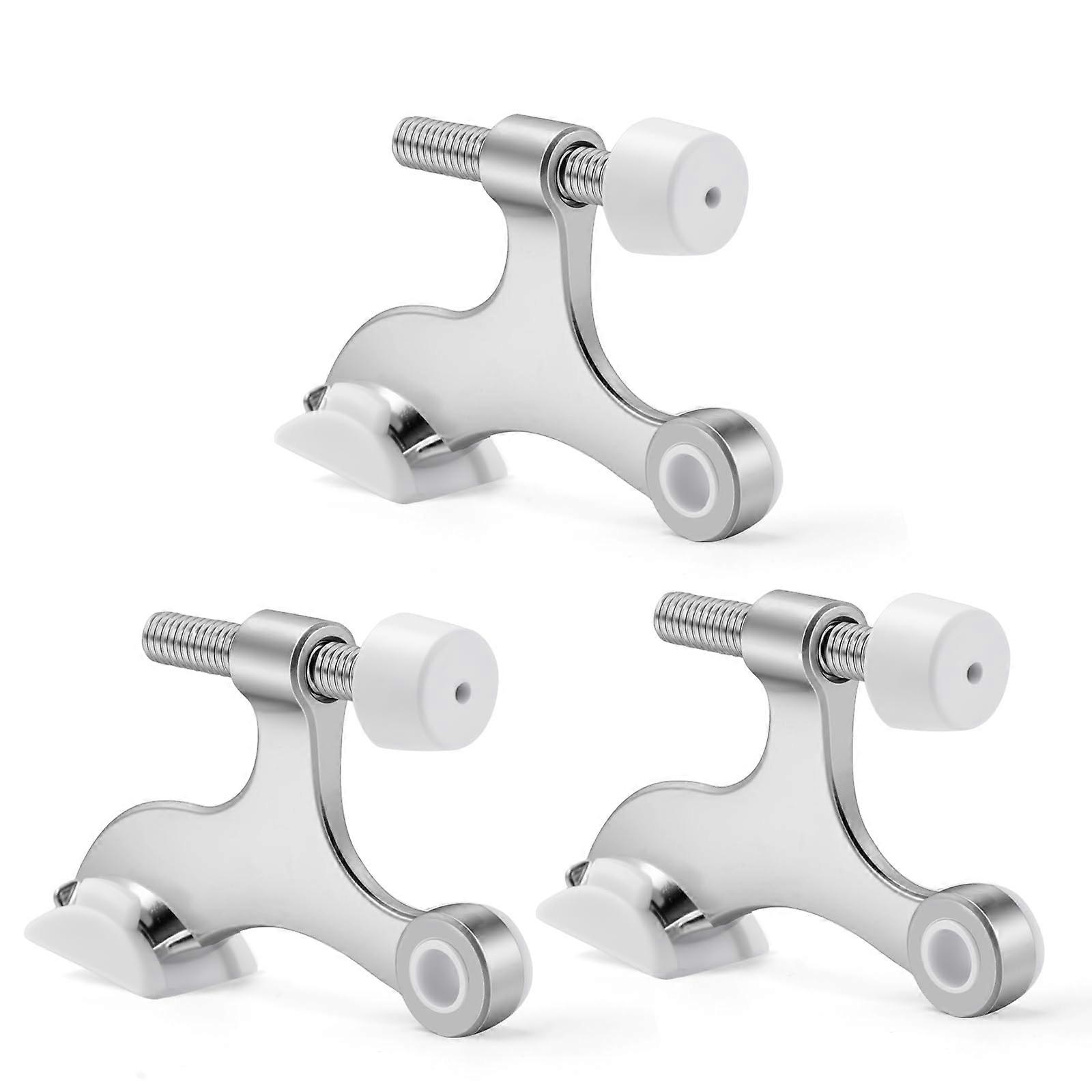 Verstellbarer Türstopper Mit Scharnierbolzen, Ausführung In Satiniertem Nickel, Mit Gummidämpfer Zum Schutz Der Wand
